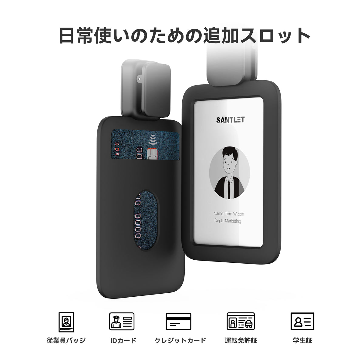 SANTLET クリップ付きIDカードホルダー